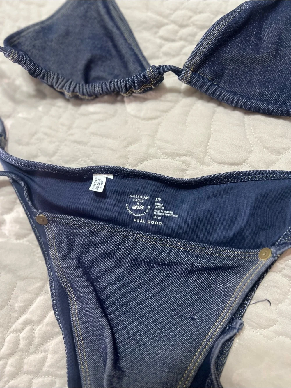 American Eagle Outfitters Dark denim Blue Triangle String Bikini Matching Set